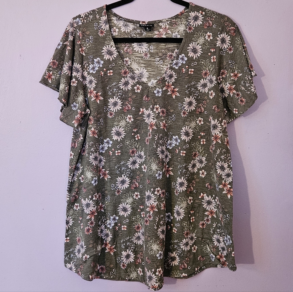 Torrid Floral V-Neck Blouse, Size Large